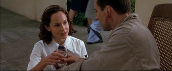 Movie still from “Windtalkers” (2002), directed by John Woo – A man and a woman talking to each other; Close Up shot, Over the shoulder angle