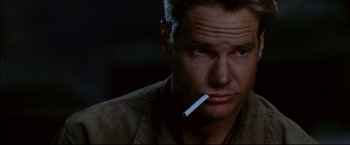 Movie still from “Windtalkers” (2002), directed by John Woo – A man with a cigarette in his mouth; Close Up shot, Low angle
