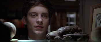 Movie still from “Wonder Boys” (2000), directed by Curtis Hanson – A young man is looking into the camera; Close Up shot, Low angle