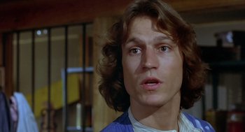 Movie still from “Xanadu” (1980), directed by Robert Greenwald – A person with long brown hair; Close Up shot, Low angle