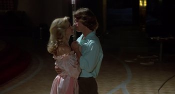 Movie still from “Xanadu” (1980), directed by Robert Greenwald – A man and a woman dancing in a ballroom; Medium shot, Low angle