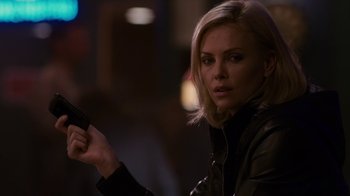 Movie still from “Young Adult” (2011), directed by Jason Reitman – Charlize theron in a scene from the movie the last days of sharon tate; Close Up shot, Over the shoulder angle