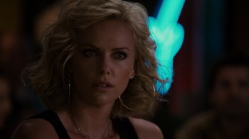 Movie still from “Young Adult” (2011), directed by Jason Reitman – Charlize theron in a scene from the movie atomic blonde; Close Up shot, Over the shoulder angle