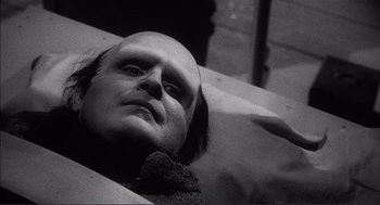 Movie still from “Young Frankenstein” (1974), directed by Mel Brooks – The head of a wax figure; Close Up shot, High angle