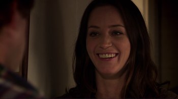 Movie still from “Your Sister's Sister” (2011), directed by Lynn Shelton – A person smiling for the camera; Close Up shot, Over the shoulder angle