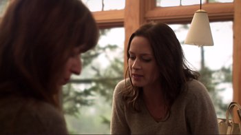 Movie still from “Your Sister's Sister” (2011), directed by Lynn Shelton – Two women sitting in front of each other in front of a window; Medium shot, Over the shoulder angle