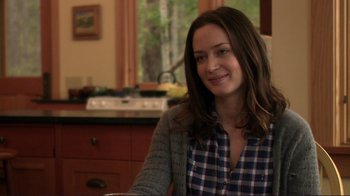 Movie still from “Your Sister's Sister” (2011), directed by Lynn Shelton – A woman sitting at a table in front of an oven; Close Up shot, Over the shoulder angle