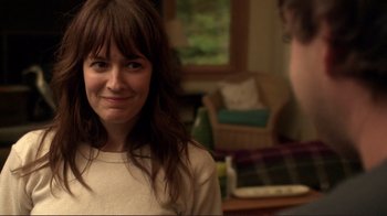 Movie still from “Your Sister's Sister” (2011), directed by Lynn Shelton – A person with long brown hair; Close Up shot, Over the shoulder angle