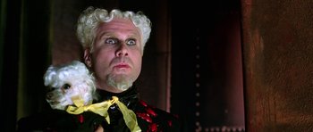 Movie still from “Zoolander” (2001), directed by Ben Stiller – A person wearing a wig; Close Up shot, Low angle