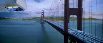 Movie still from “Star Trek: The Motion Picture” (1979), directed by Robert Wise – A view of the golden gate bridge from a boat; Extreme Wide shot, High angle
