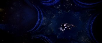 Movie still from “Star Trek: The Motion Picture” (1979), directed by Robert Wise – A view from below of a ceiling in a dark room; Extreme Wide shot, Overhead angle
