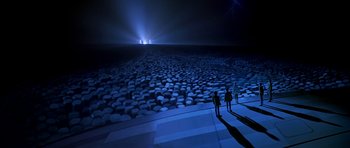 Movie still from “Star Trek: The Motion Picture” (1979), directed by Robert Wise – A group of people standing on top of a hill at night; Extreme Wide shot, High angle