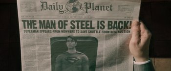 Movie still from “Superman Returns” (2006), directed by Bryan Singer – A man of steel is back; Extreme Close Up shot, Overhead angle