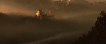 Movie still from “xXx” (2002), directed by Rob Cohen – An image of a castle in the middle of the night; Extreme Wide shot, Low angle