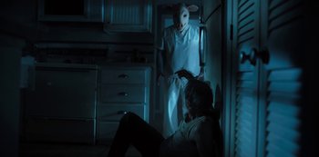 Movie still from “Hubie Halloween” (2020), directed by Steven Brill – Medium shot, Over the shoulder angle