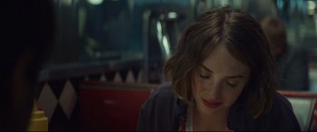 Movie still from “Human Capital” (2019), directed by Marc Meyers – A person sitting in front of a window; Close Up shot, Over the shoulder angle