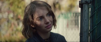 Movie still from “Human Capital” (2019), directed by Marc Meyers – A person with blue eyes; Close Up shot, Over the shoulder angle