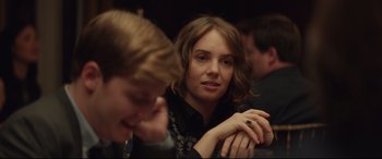 Movie still from “Human Capital” (2019), directed by Marc Meyers – A woman sitting in front of another woman; Close Up shot, Over the shoulder angle