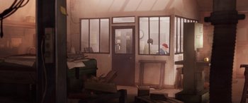 Movie still from “I Lost My Body” (2019), directed by Jérémy Clapin – An empty room with a lot of furniture in it; Extreme Wide shot, High angle