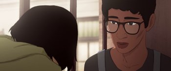 Movie still from “I Lost My Body” (2019), directed by Jérémy Clapin – A man and a woman are looking at each other; Close Up shot, Over the shoulder angle