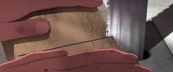 Movie still from “I Lost My Body” (2019), directed by Jérémy Clapin – View of a piece of wood; Extreme Close Up shot, Overhead angle