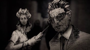 Movie still from “Icarus” (2017), directed by Bryan Fogel – A man and a woman in a black and white photo; Extreme Close Up shot, Over the shoulder angle