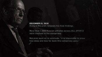 Movie still from “Icarus” (2017), directed by Bryan Fogel – A black and white photo of a man with a bald head; Close Up shot, High angle