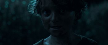 Movie still from “In the Tall Grass” (2019), directed by Vincenzo Natali – A person's face in the dark; Close Up shot, Low angle