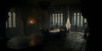 Movie still from “House of the Dragon” (2022), created by George R.R. Martin – Extreme Wide shot, Low angle