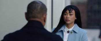 Movie still from “Kaleidoscope” (2023), directed by Mairzee Almas – A man and a woman looking at one another; Close Up shot, Over the shoulder angle