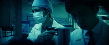 Movie still from “Kate” (2021), directed by Cedric Nicolas-Troyan – Medium shot, Low angle