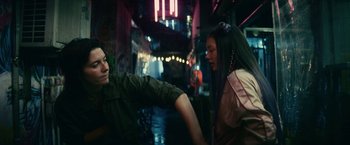 Movie still from “Kate” (2021), directed by Cedric Nicolas-Troyan – Medium shot, Over the shoulder angle