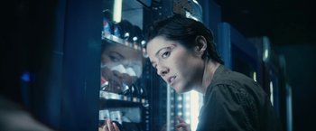 Movie still from “Kate” (2021), directed by Cedric Nicolas-Troyan – Close Up shot, Over the shoulder angle