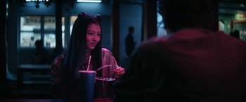 Movie still from “Kate” (2021), directed by Cedric Nicolas-Troyan – Close Up shot, Over the shoulder angle