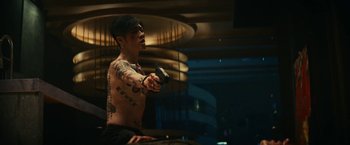 Movie still from “Kate” (2021), directed by Cedric Nicolas-Troyan – Medium shot, Low angle