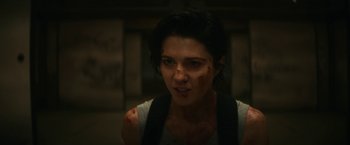 Movie still from “Kate” (2021), directed by Cedric Nicolas-Troyan – Close Up shot, Over the shoulder angle