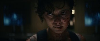 Movie still from “Kate” (2021), directed by Cedric Nicolas-Troyan – Close Up shot, Over the shoulder angle