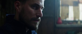 Movie still from “Kidnapping Stella” (2019), directed by Thomas Sieben – A person with a beard; Close Up shot, Low angle