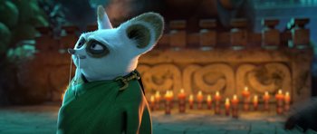 Movie still from “Kung Fu Panda 3” (2016), directed by Jennifer Yuh Nelson – A character's face in a scene; Close Up shot, Over the shoulder angle