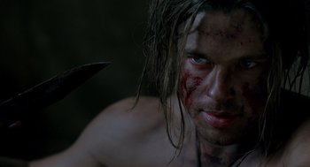Movie still from “Legends of the Fall” (1994), directed by Edward Zwick – A person with blood on his face; Close Up shot, Low angle