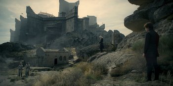 Movie still from “House of the Dragon” (2022), created by George R.R. Martin – Extreme Wide shot, Low angle