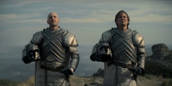 Movie still from “House of the Dragon” (2022), created by George R.R. Martin – Medium shot, Low angle