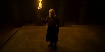 Movie still from “House of the Dragon” (2022), created by George R.R. Martin – Medium shot, High angle