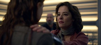 Movie still from “Lost in Space” (2018), created by Irwin Allen – Close Up shot, Over the shoulder angle