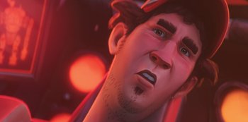 Movie still from “Love, Death & Robots” (2019), created by Tim Miller – Extreme Close Up shot, Low angle