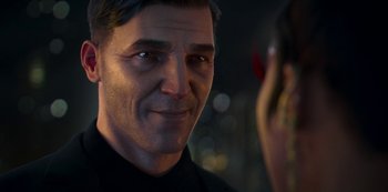 Movie still from “Love, Death & Robots” (2019), created by Tim Miller – A person wearing a black shirt; Close Up shot, Over the shoulder angle