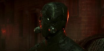 Movie still from “Love, Death & Robots” (2019), created by Tim Miller – A person wearing a mask; Close Up shot, Low angle