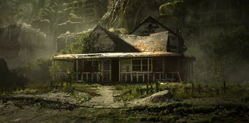 Movie still from “Love, Death & Robots” (2019), created by Tim Miller – An old house in the middle of a forest; Extreme Wide shot, High angle