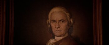 Movie still from “Amadeus” (1984), directed by Milos Forman – An old painting of a man with blonde hair; Close Up shot, High angle