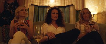 Movie still from “Magic Mike XXL” (2015), directed by Gregory Jacobs – A woman sitting on a couch with a glass of wine; Medium shot, Over the shoulder angle